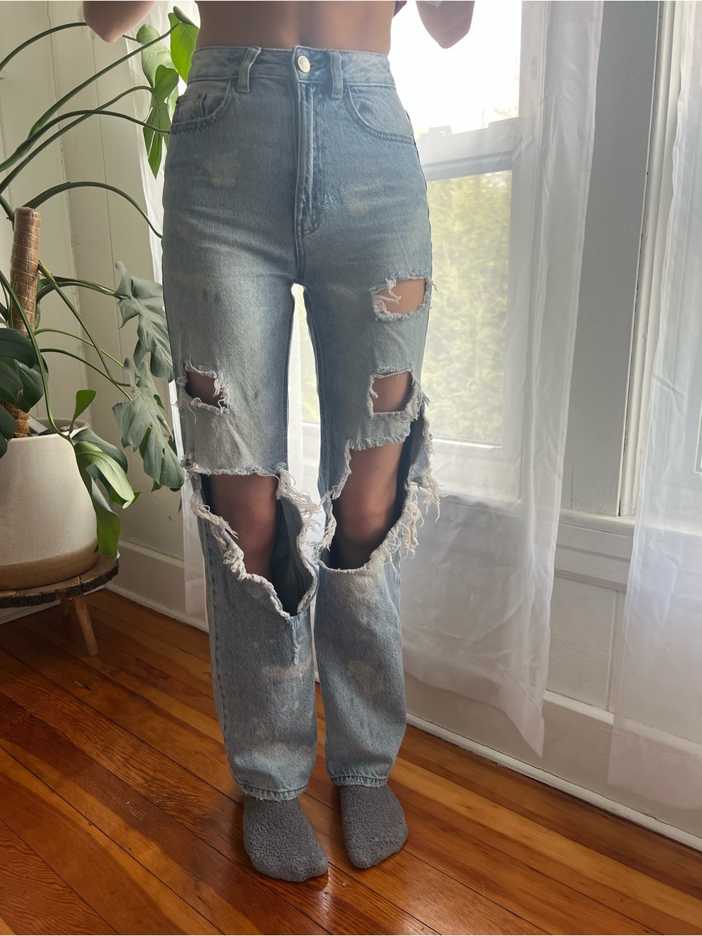 PacSun Light Blue Distressed Straight Leg Jeans